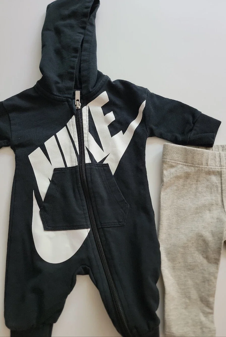 Nike Black Hooded One-Piece And Light Gray Leggings Newborn
